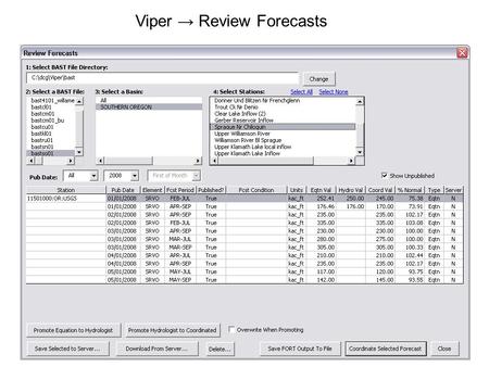 Viper → Review Forecasts. Viper → Reports → FMT Report.