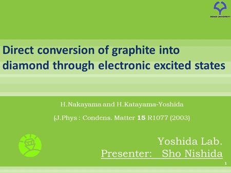 Direct conversion of graphite into diamond through electronic excited states H.Nakayama and H.Katayama-Yoshida (J.Phys : Condens. Matter 15 R1077 (2003)