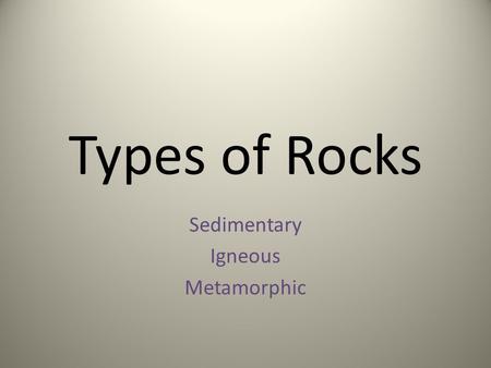 Types of Rocks Sedimentary Igneous Metamorphic. Sedimentary Rock Write the term and what you believe it to mean.