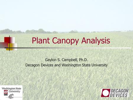 Plant Canopy Analysis Gaylon S. Campbell, Ph.D. Decagon Devices and Washington State University.