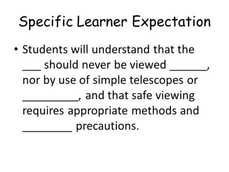 Specific Learner Expectation
