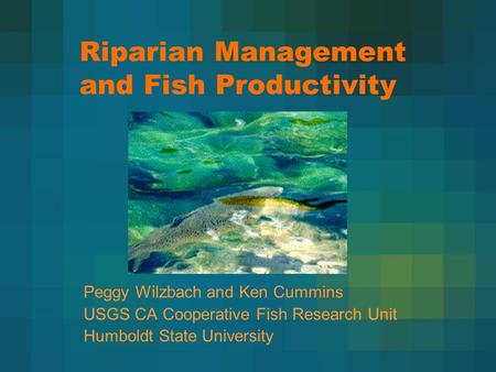 Riparian Management and Fish Productivity Peggy Wilzbach and Ken Cummins USGS CA Cooperative Fish Research Unit Humboldt State University.