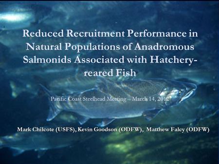Reduced Recruitment Performance in Natural Populations of Anadromous Salmonids Associated with Hatchery- reared Fish Pacific Coast Steelhead Meeting –