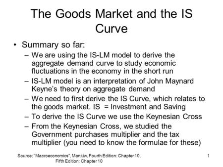 The Goods Market and the IS Curve