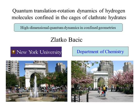 Quantum translation-rotation dynamics of hydrogen molecules confined in the cages of clathrate hydrates Zlatko Bacic High-dimensional quantum dynamics.