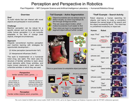 Perception and Perspective in Robotics Paul Fitzpatrick MIT Computer Science and Artificial Intelligence Laboratory Humanoid Robotics Group Goal To build.