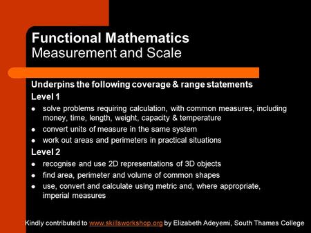 Functional Mathematics Measurement and Scale