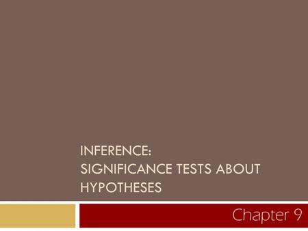 INFERENCE: SIGNIFICANCE TESTS ABOUT HYPOTHESES Chapter 9.