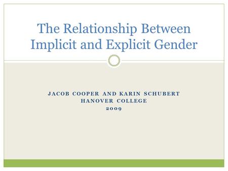 JACOB COOPER AND KARIN SCHUBERT HANOVER COLLEGE 2009 The Relationship Between Implicit and Explicit Gender.