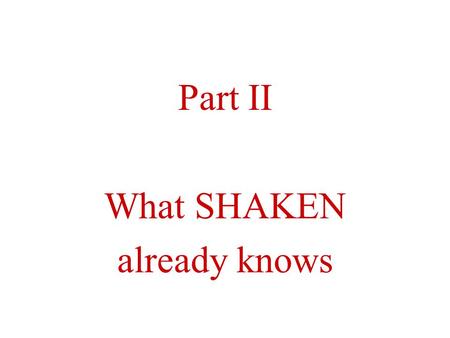 Part II What SHAKEN already knows. SHAKEN’s Components What SHAKEN already knows is organized in components We will look only at the components needed.