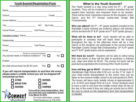 Youth Summit Registration Form (Please detach and return to the school’s main office by March 18 th.) Name _______________________________________________.