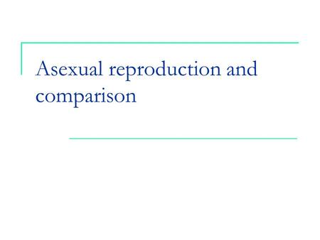 Asexual reproduction and comparison. Learning intentions I can describe methods of asexual reproduction in plants I can explain the meaning of the term.