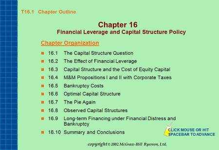 Chapter 16 Financial Leverage and Capital Structure Policy