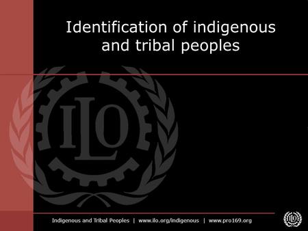 Indigenous and Tribal Peoples | www.ilo.org/indigenous | www.pro169.org Identification of indigenous and tribal peoples.