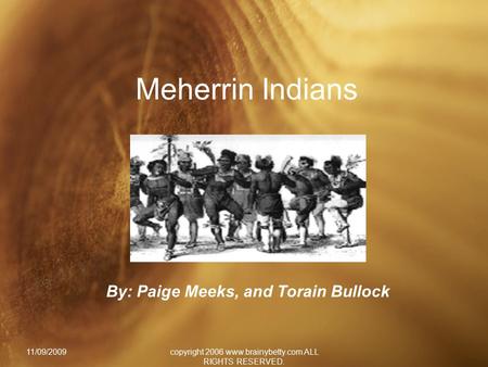 Meherrin Indians By: Paige Meeks, and Torain Bullock 11/09/2009