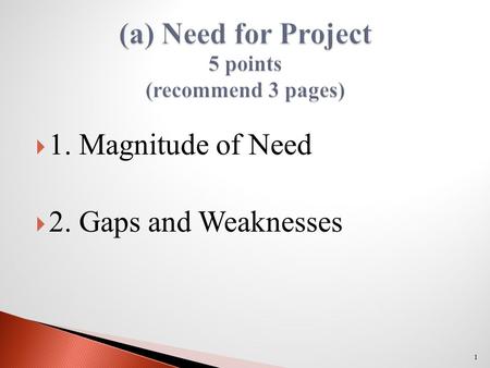  1. Magnitude of Need  2. Gaps and Weaknesses 1.