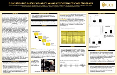 TEMPLATE DESIGN © 2008 www.PosterPresentations.com PHOSPHATIDIC ACID INCREASES LEAN BODY MASS AND STRENGTH IN RESISTANCE TRAINED MEN David R. Williams.