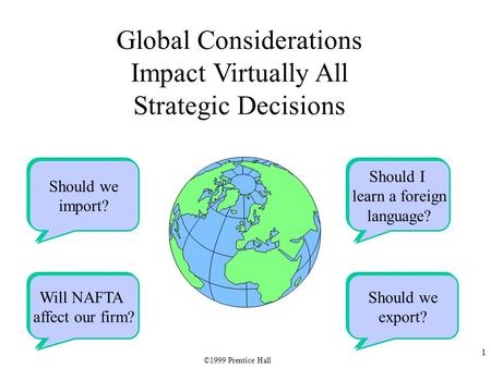 1 Should we import? Should we import? Will NAFTA affect our firm? Will NAFTA affect our firm? Should we export? Should we export? Should I learn a foreign.