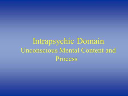 Intrapsychic Domain Unconscious Mental Content and Process.