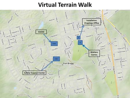 Virtual Terrain Walk 1 & 2 Soldier Support Center 5 & 6 WAMC 4 Watters Center 3 Installation Chaplains Office.