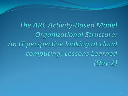 1. Topics Is Cloud Computing the way to go? ARC ABM Review Configuration Basics Setting up the ARC Cloud-Based ABM Hardware Configuration Software Configuration.