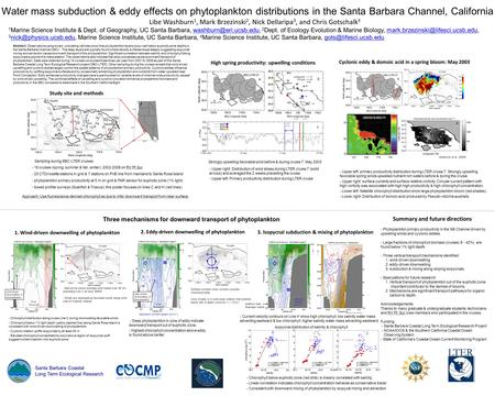 46054 11 m/s Water mass subduction & eddy effects on phytoplankton distributions in the Santa Barbara Channel, California Libe Washburn 1, Mark Brzezinski.
