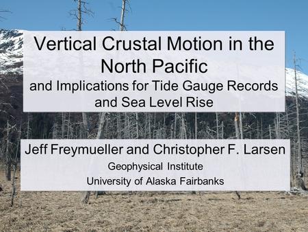 Vertical Crustal Motion in the North Pacific and Implications for Tide Gauge Records and Sea Level Rise Jeff Freymueller and Christopher F. Larsen Geophysical.