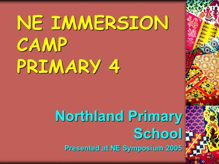NE IMMERSION CAMP PRIMARY 4 Northland Primary School Presented at NE Symposium 2005.