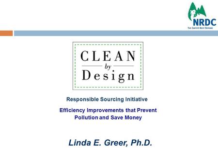 Efficiency Improvements that Prevent Pollution and Save Money Responsible Sourcing Initiative Linda E. Greer, Ph.D.