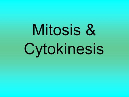 Mitosis & Cytokinesis.