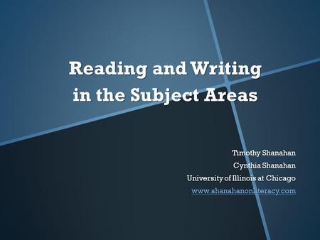 Reading and Writing in the Subject Areas