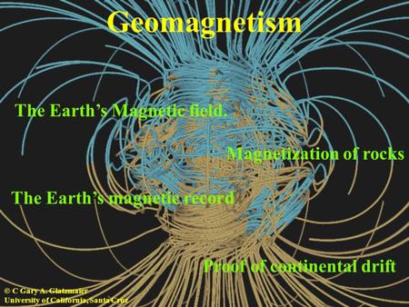 Geomagnetism The Earth’s Magnetic field. Magnetization of rocks