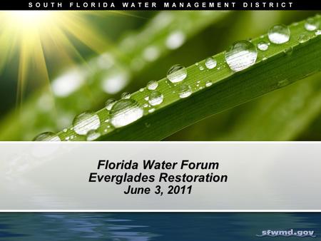 Florida Water Forum Everglades Restoration June 3, 2011.