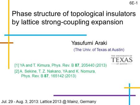 Phase structure of topological insulators by lattice strong-coupling expansion Yasufumi Araki (The Univ. of Texas at Austin) Jul. 29 - Aug. 3, 2013: Lattice.