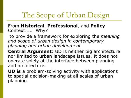 The Scope of Urban Design