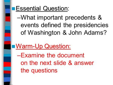 Examine the document on the next slide & answer the questions