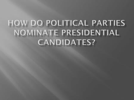  Note the specialized vocabulary!  Difference between nominate and elect  WHO nominates?  Who decides how the nomination is going to take place? 