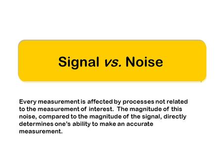 Signal vs. Noise Every measurement is affected by processes not related to the measurement of interest. The magnitude of this noise, compared to the magnitude.