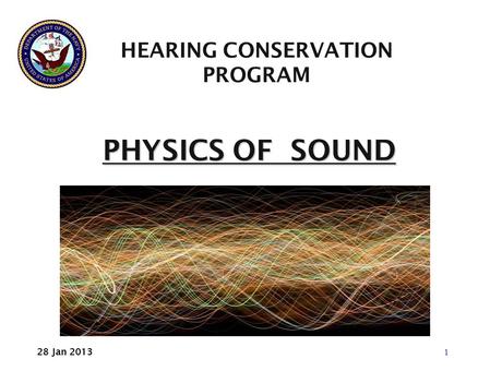 PHYSICS OF SOUND PHYSICS OF SOUND HEARING CONSERVATION PROGRAM 1 28 Jan 2013.