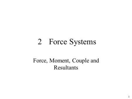 Force, Moment, Couple and Resultants