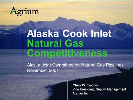 Alaska Cook Inlet Natural Gas Competitiveness Alaska Joint Committee on Natural Gas Pipelines November 2001 Chris W. Tworek Vice President, Supply Management.