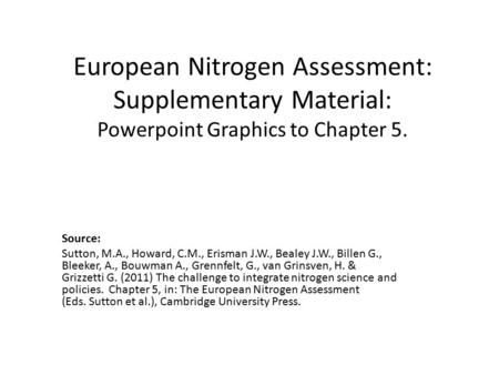 European Nitrogen Assessment: Supplementary Material: Powerpoint Graphics to Chapter 5. Source: Sutton, M.A., Howard, C.M., Erisman J.W., Bealey J.W.,