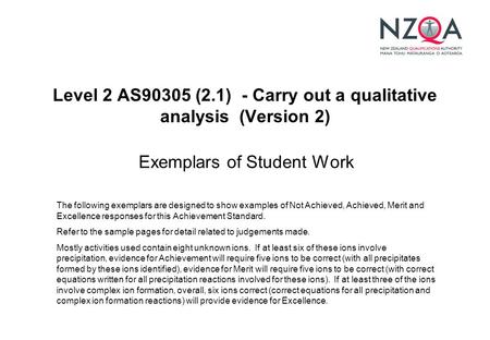 Level 2 AS90305 (2.1) - Carry out a qualitative analysis (Version 2) Exemplars of Student Work The following exemplars are designed to show examples of.