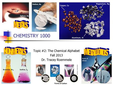 CHEMISTRY 1000 Topic #2: The Chemical Alphabet Fall 2013 Dr. Tracey Roemmele Gallium, Ga Sodium, Na Forms of Carbon.