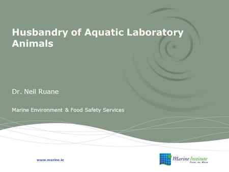 Husbandry of Aquatic Laboratory Animals Dr. Neil Ruane Marine Environment & Food Safety Services www.marine.ie.