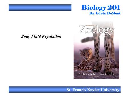 Biology 201 Dr. Edwin DeMont St. Francis Xavier University Body Fluid Regulation.