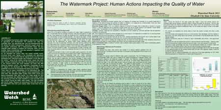 The Watermark Project: Human Actions Impacting the Quality of Water ABSTRACT We investigated local stream water quality to determine the impacts of agriculture.