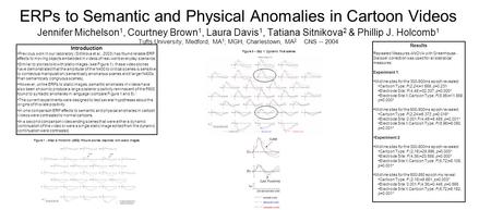 ERPs to Semantic and Physical Anomalies in Cartoon Videos Jennifer Michelson 1, Courtney Brown 1, Laura Davis 1, Tatiana Sitnikova 2 & Phillip J. Holcomb.