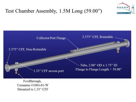 Test Chamber Assembly, 1.5M Long (59.00”) Vacuum Tube, 4.00 OD x 3.50 ID Vacuum Tube, 3.75 OD x 3.51 ID 3.375” CFF, Non-Rotatable Feedthrough, Ceramtec.