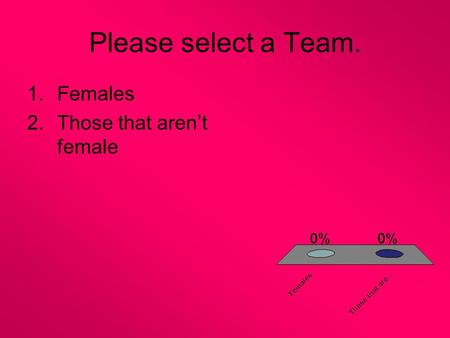 Please select a Team. 1.Females 2.Those that aren’t female.